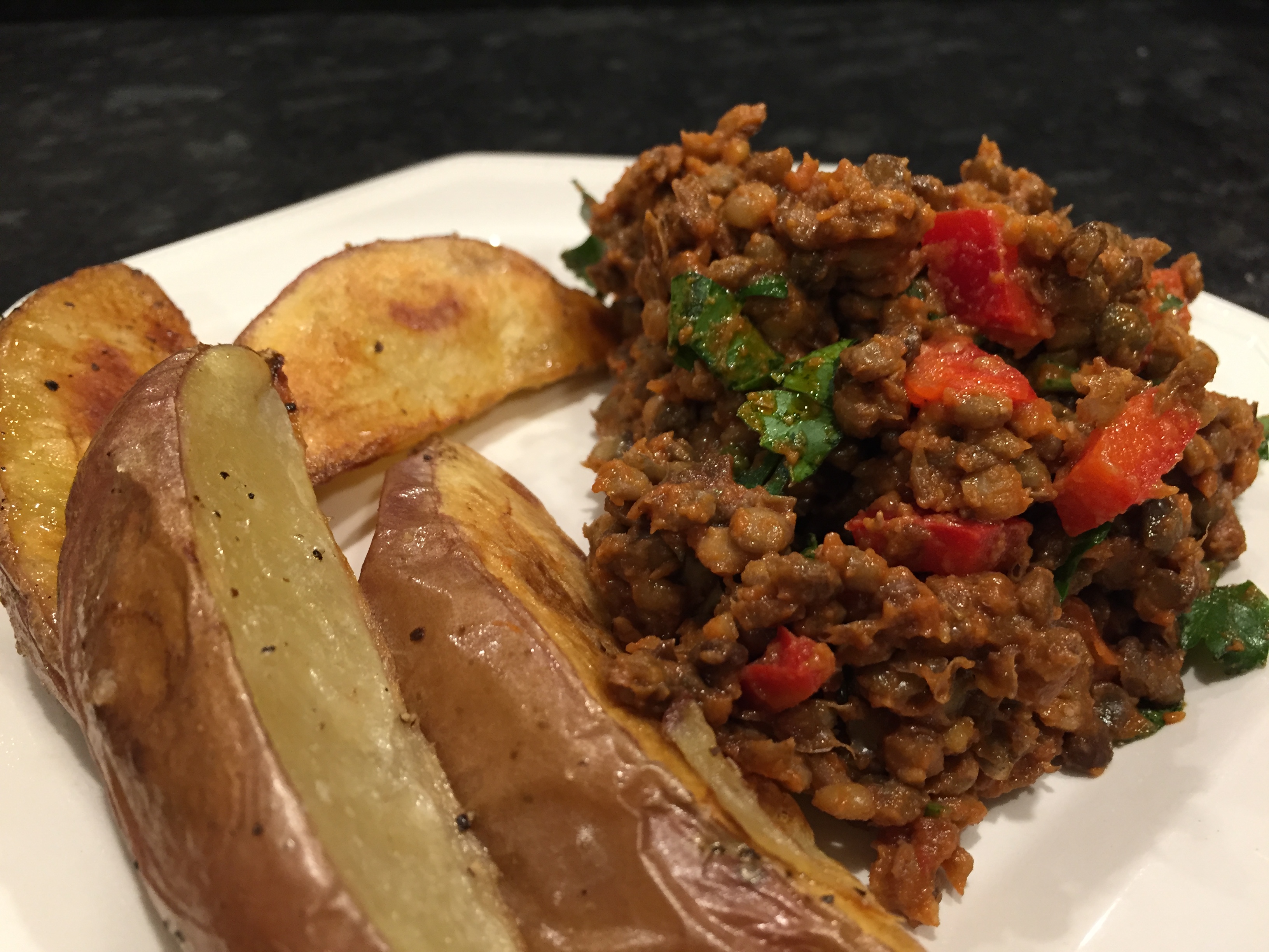 Lentil Salad With Roasted Potato Wedges