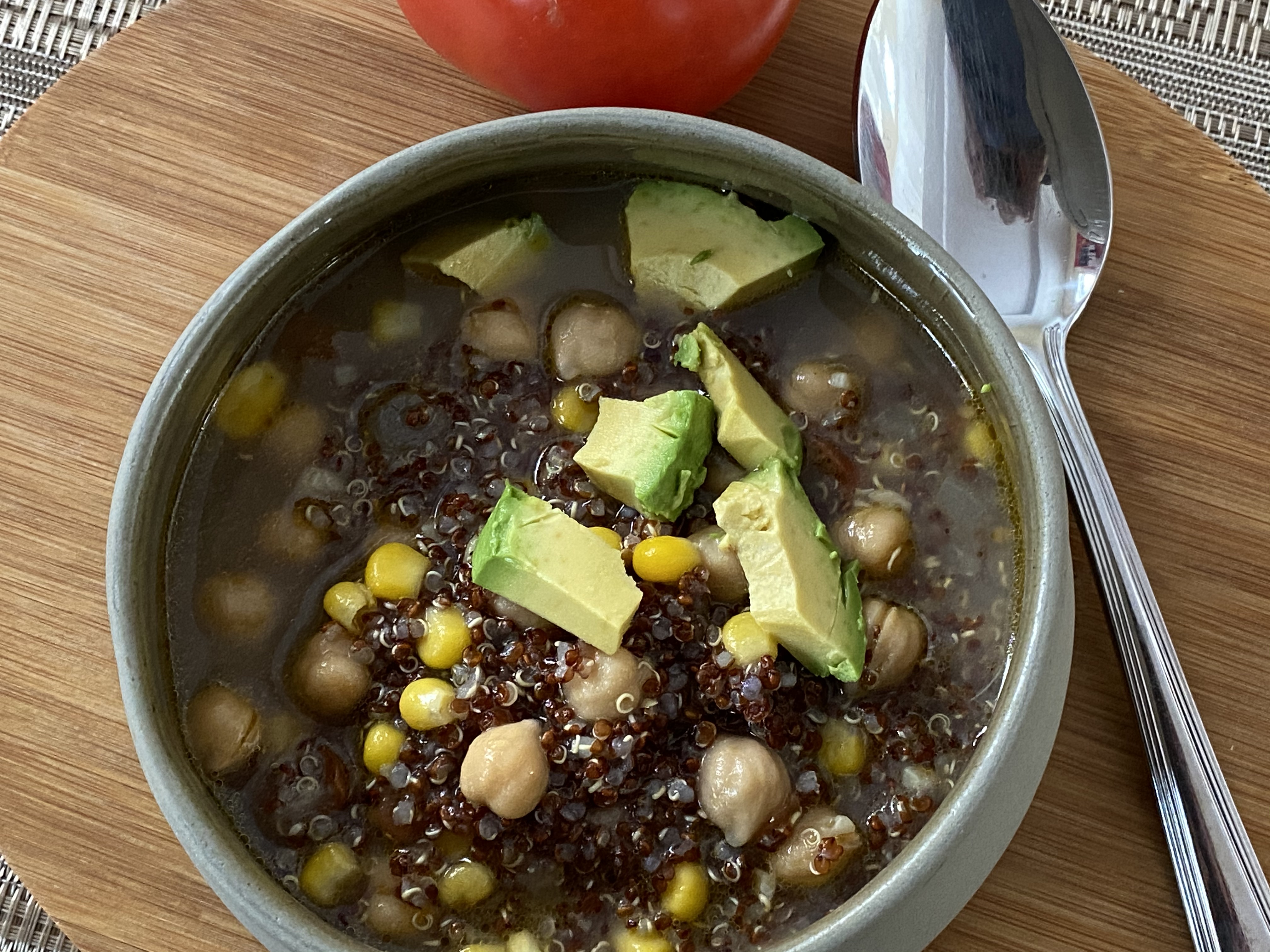 Quinoa, Chickpea and Corn Soup